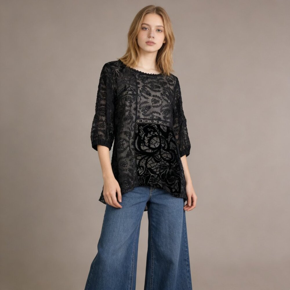 NWOT Johnny Was 4 Love And Liberty Silk Floral Embroidered SHIRT Blouse Sz S